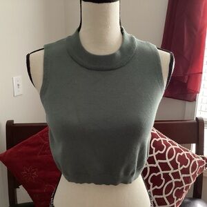 olive green mock neck crop knit ML nwot